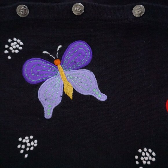 Vintage Quacker Factory Black Butterfly Embroidered Cotton Blend Cardigan S - Picture 9 of 11